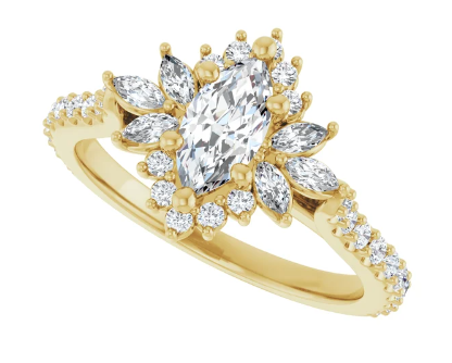 14K Yellow Gold 8x4 mm Marquise 1/2 CTW Diamond Halo-Style Accented Engagement Ring. 123770:601:P