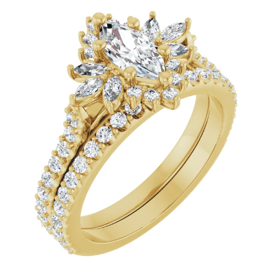 14K Yellow Gold 8x4 mm Marquise 1/2 CTW Diamond Halo-Style Accented Engagement Ring. 123770:601:P