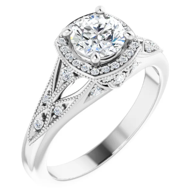 14K White Gold 5.8 mm Round 1/6 CTW Diamond Halo-Style Accented Engagement Ring. 123832:604:P