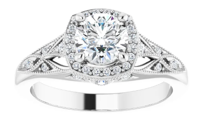 14K White Gold 5.8 mm Round 1/6 CTW Diamond Halo-Style Accented Engagement Ring. 123832:604:P