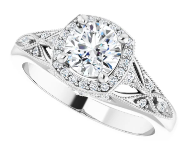 14K White Gold 5.8 mm Round 1/6 CTW Diamond Halo-Style Accented Engagement Ring. 123832:604:P