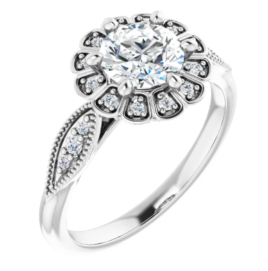 14K White Gold 6.5 mm Round 1/8 CTW Diamond Halo-Style Accented Engagement Ring. 123871:608:P