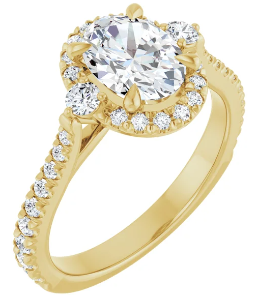 14K Yellow Gold 8x6 mm Oval Halo-Style Accented Engagement Ring. 124155:406:P