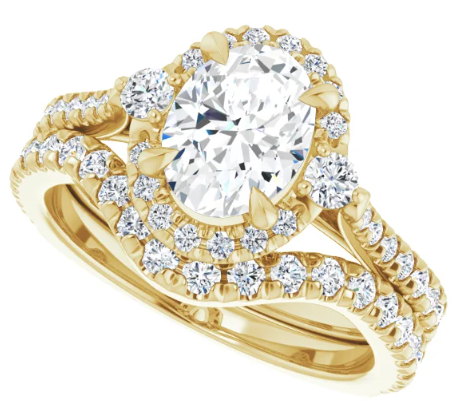 14K Yellow Gold 8x6 mm Oval Halo-Style Accented Engagement Ring. 124155:406:P