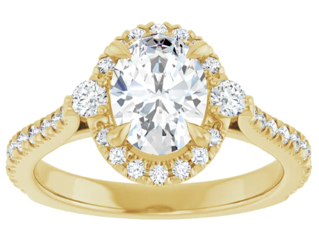 14K Yellow Gold 8x6 mm Oval Halo-Style Accented Engagement Ring. 124155:406:P