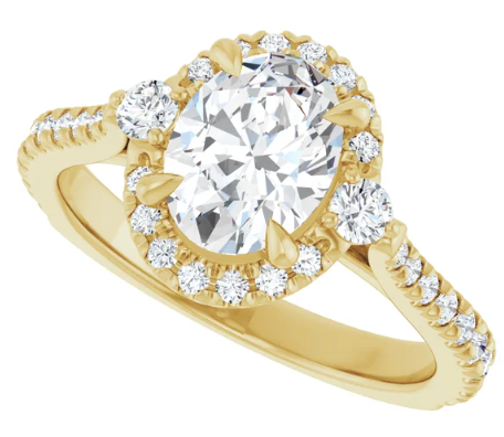 14K Yellow Gold 8x6 mm Oval Halo-Style Accented Engagement Ring. 124155:406:P