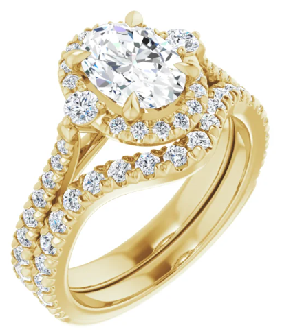 14K Yellow Gold 8x6 mm Oval Halo-Style Accented Engagement Ring. 124155:406:P