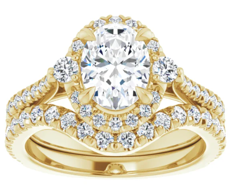 14K Yellow Gold 8x6 mm Oval Halo-Style Accented Engagement Ring. 124155:406:P