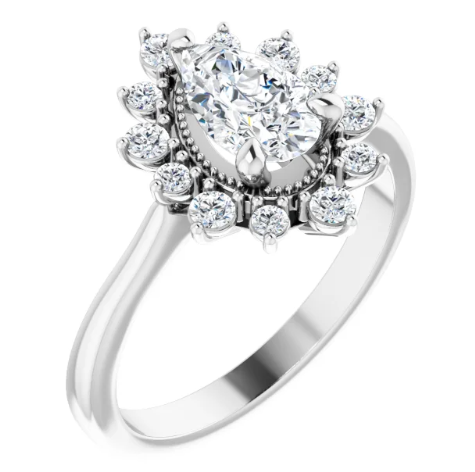 14K White Gold 8x5 mm Pear 1/3 CTW Diamond Halo-Style Engagement Ring. 124390:106:P