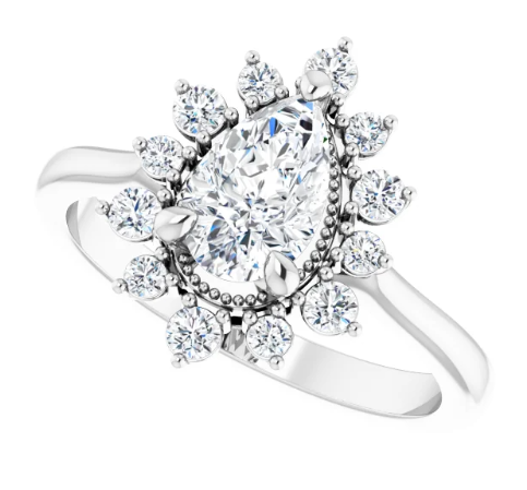 14K White Gold 8x5 mm Pear 1/3 CTW Diamond Halo-Style Engagement Ring. 124390:106:P