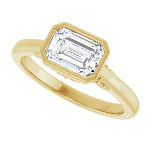 14K Yellow Gold 7x5 mm Emerald Bezel-Set Solitaire Engagement Ring. 126753:105:P
