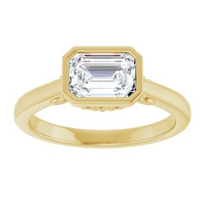 14K Yellow Gold 7x5 mm Emerald Bezel-Set Solitaire Engagement Ring. 126753:105:P