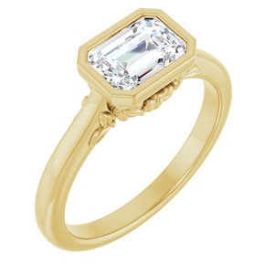 14K Yellow Gold 7x5 mm Emerald Bezel-Set Solitaire Engagement Ring. 126753:105:P