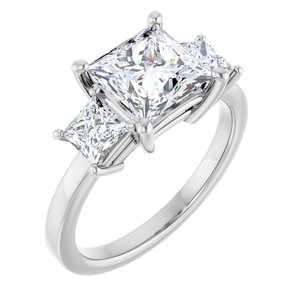 14K White Gold 7 mm Square Three-Stone Engagement Ring. 126813:645:P