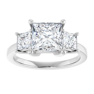 14K White Gold 7 mm Square Three-Stone Engagement Ring. 126813:645:P
