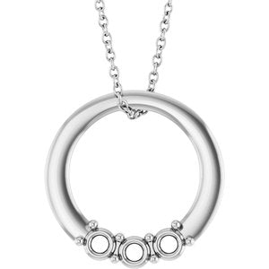 14K White Gold 3-Stone Family Circle 16-18" Necklace