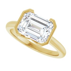14K Yellow Gold 9x7 mm Emerald Half Bezel-Set Solitaire Engagement Ring. 126823:496:P