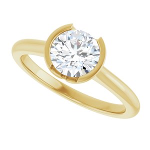 14K Yellow Gold 6.5 mm Round Half Bezel-Set Solitaire Engagement Ring. 126823:646:P