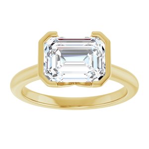 14K Yellow Gold 9x7 mm Emerald Half Bezel-Set Solitaire Engagement Ring. 126823:496:P