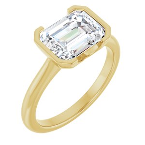 14K Yellow Gold 9x7 mm Emerald Half Bezel-Set Solitaire Engagement Ring. 126823:496:P