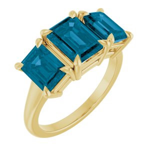 14K Yellow Gold 8x6 mm Emerald Natural London Blue Topaz Three-Stone Ring. 72442:60002:P