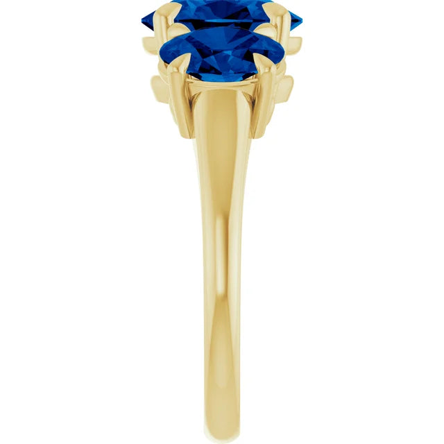 14K Yellow 9x7 mm Oval Lab-Grown Blue Sapphire Three-Stone Ring