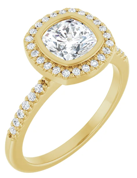 14K Halo Yellow Gold 6 mm Cushion Engagement Ring