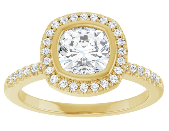 14K Halo Yellow Gold 6 mm Cushion Engagement Ring