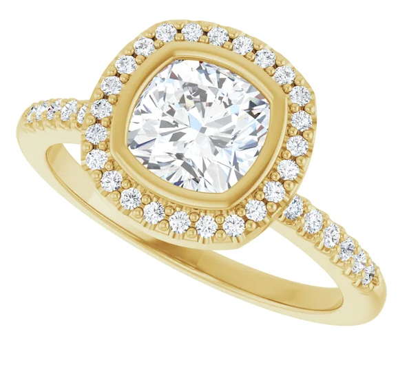 14K Halo Yellow Gold 6 mm Cushion Engagement Ring