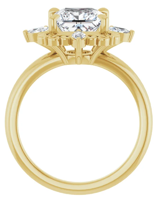 14K Halo Yellow Gold 7 x 7 mm Square Engagement Ring