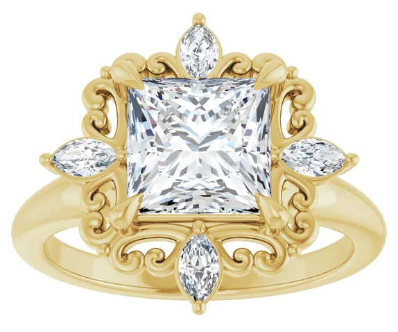 14K Halo Yellow Gold 7 x 7 mm Square Engagement Ring