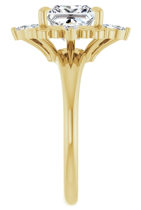 14K Halo Yellow Gold 7 x 7 mm Square Engagement Ring