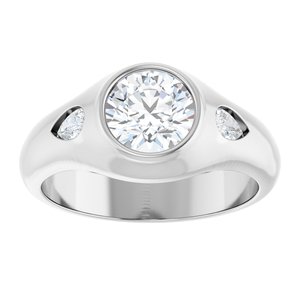 14K White Gold 6.5 mm Round 1/5 CTW Diamond Bezel-Set Three-Stone Engagement Ring. 126781:175:P