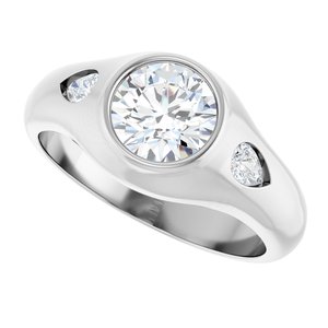 14K White Gold 6.5 mm Round 1/5 CTW Diamond Bezel-Set Three-Stone Engagement Ring. 126781:175:P