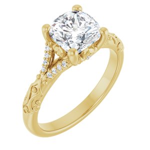 14K Yellow Gold 7x7 mm Cushion Accented Engagement Ring. 126811:196:P