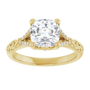 14K Yellow Gold 7x7 mm Cushion Accented Engagement Ring. 126811:196:P