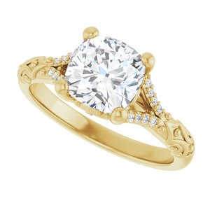 14K Yellow Gold 7x7 mm Cushion Accented Engagement Ring. 126811:196:P