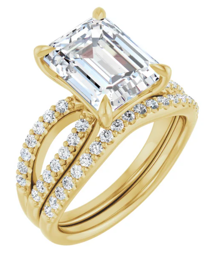 14K Yellow Gold 10x8 mm Emerald Accented Engagement Ring. 126975:226:P