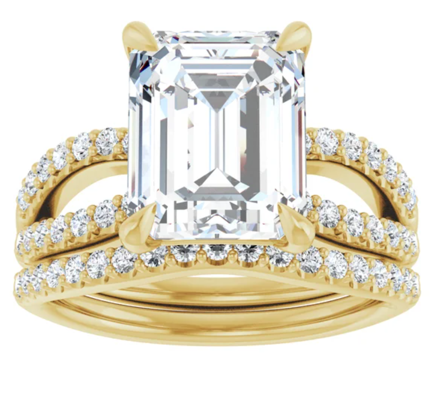 14K Yellow Gold 10x8 mm Emerald Accented Engagement Ring. 126975:226:P