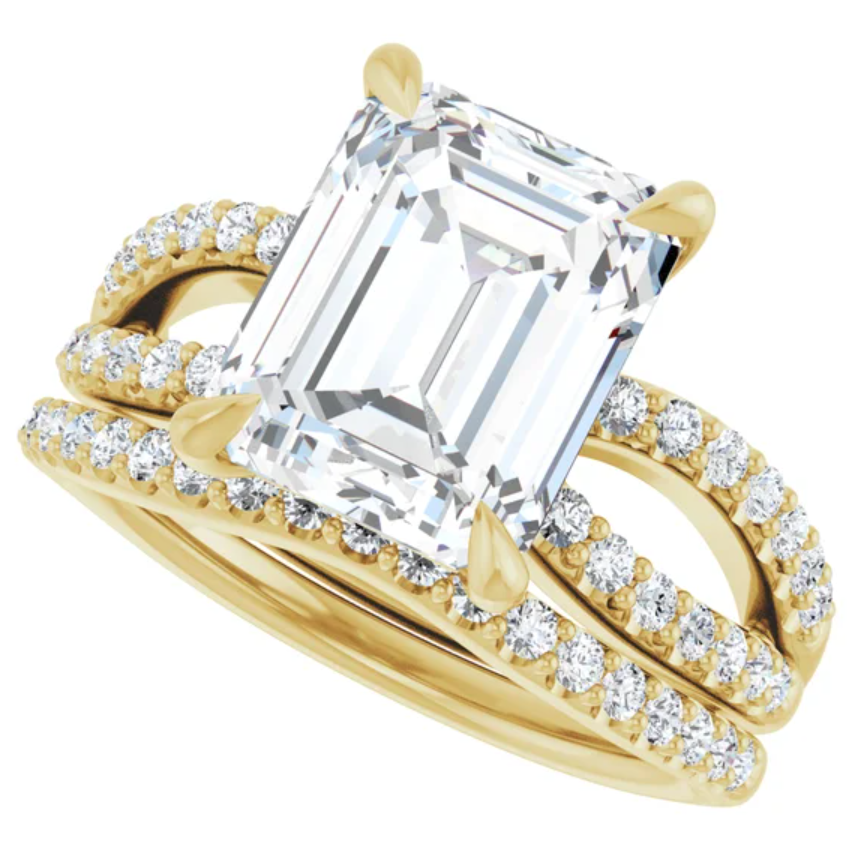 14K Yellow Gold 10x8 mm Emerald Accented Engagement Ring. 126975:226:P