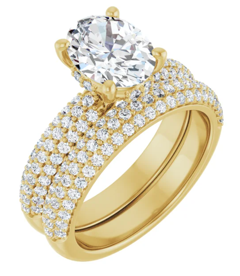 14K Yellow Gold 9x7 mm Oval Hidden Halo-Style Accented Engagement Ring. 127118:3521:P
