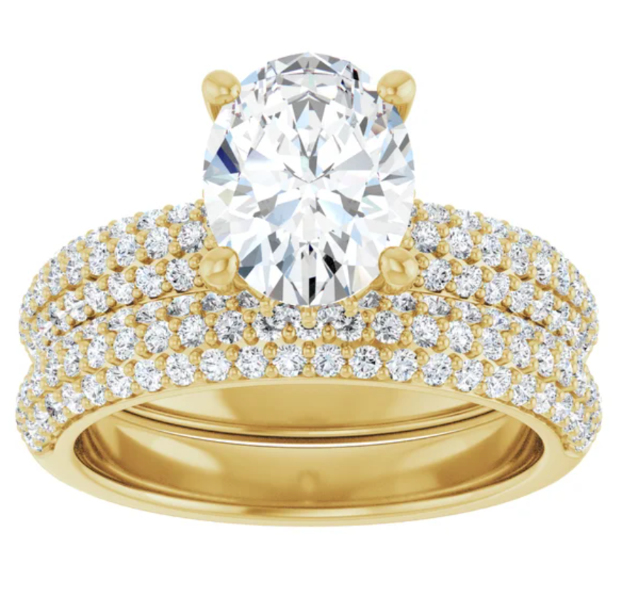 14K Yellow Gold 9x7 mm Oval Hidden Halo-Style Accented Engagement Ring. 127118:3521:P
