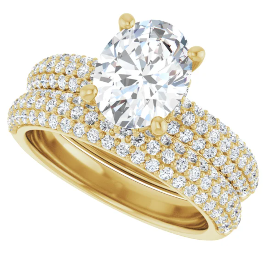 14K Yellow Gold 9x7 mm Oval Hidden Halo-Style Accented Engagement Ring. 127118:3521:P