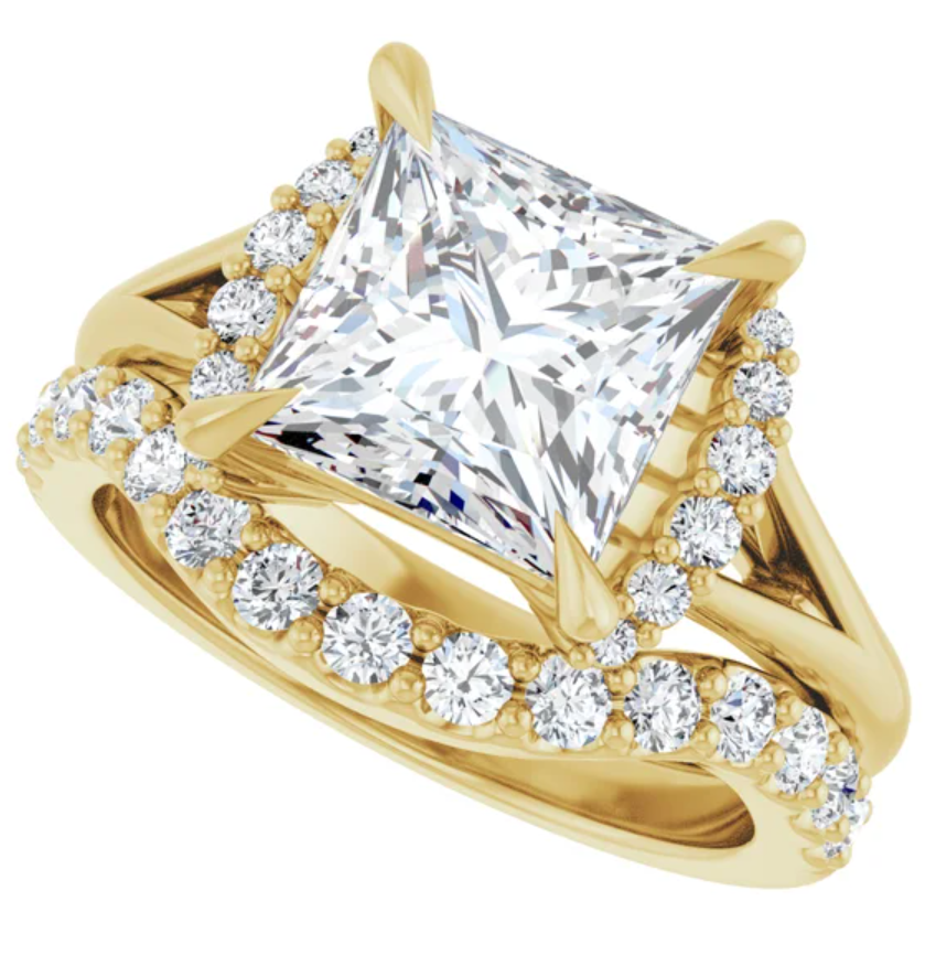 14K Yellow Gold 8x8 mm Square Accented Engagement Ring. 127122:166:P