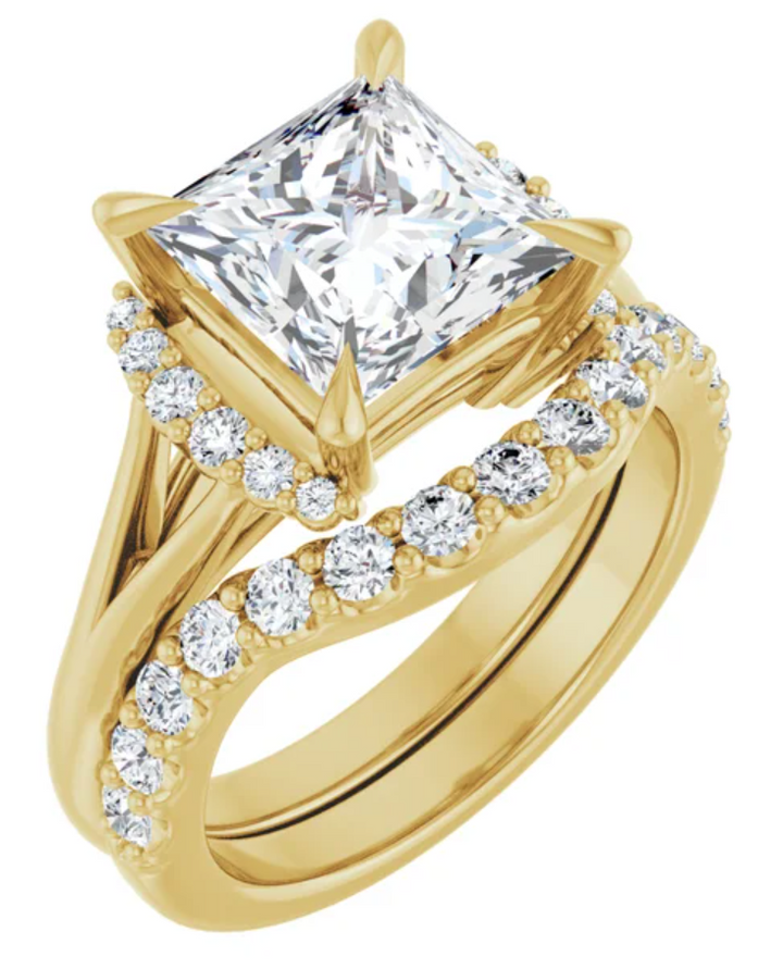 14K Yellow Gold 8x8 mm Square Accented Engagement Ring. 127122:166:P