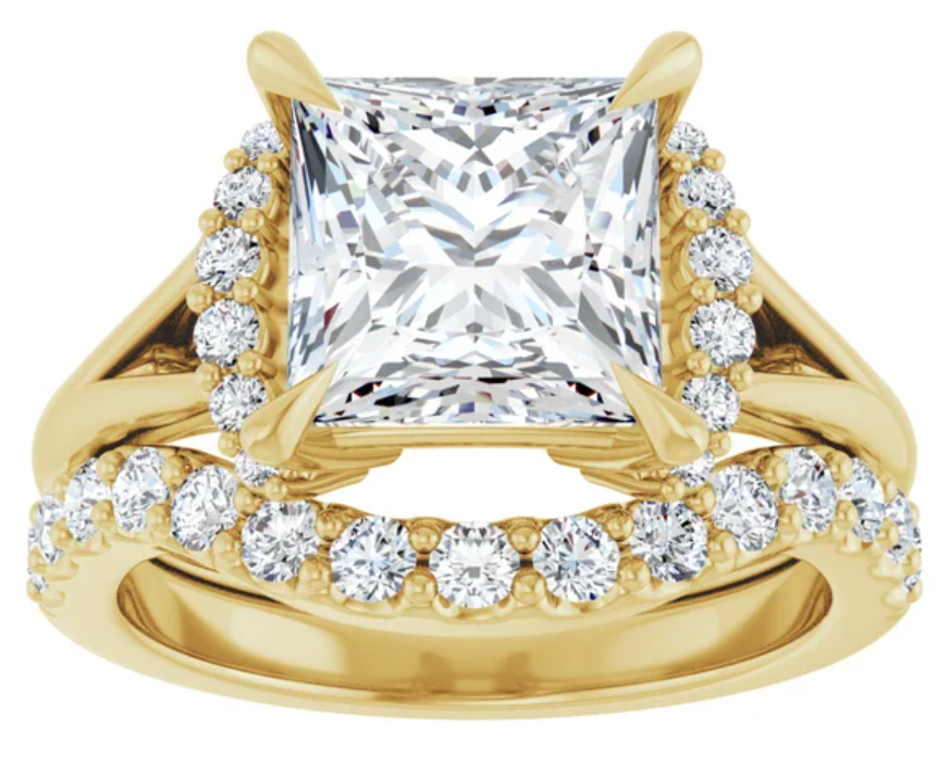 14K Yellow Gold 8x8 mm Square Accented Engagement Ring. 127122:166:P
