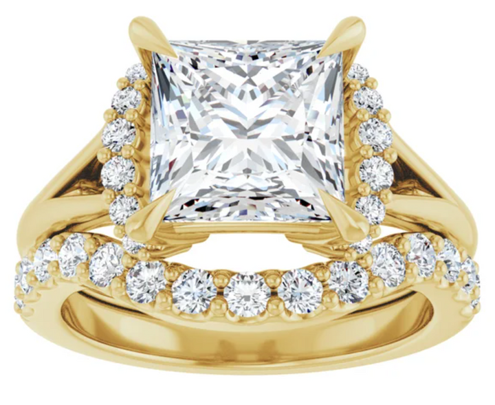 14K Yellow Gold 8x8 mm Square Accented Engagement Ring. 127122:166:P