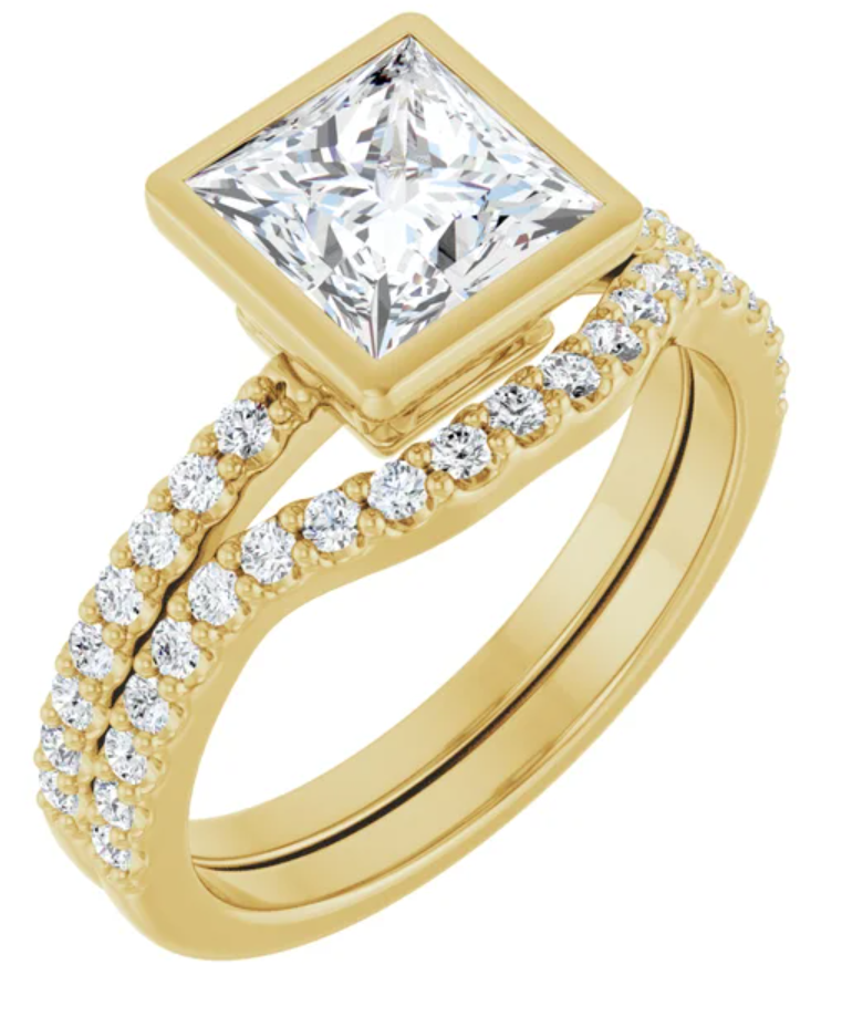 14K Yellow Gold Bezel-Set 6.5x6.5 mm Square Accented Engagement Ring. 127161:406:P