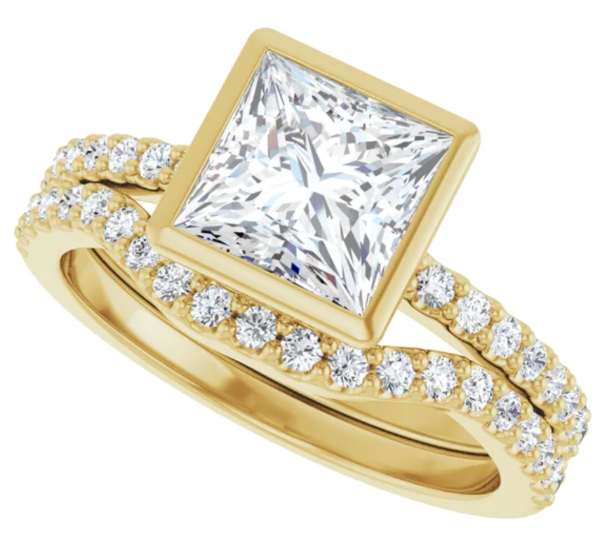 14K Yellow Gold Bezel-Set 6.5x6.5 mm Square Accented Engagement Ring. 127161:406:P