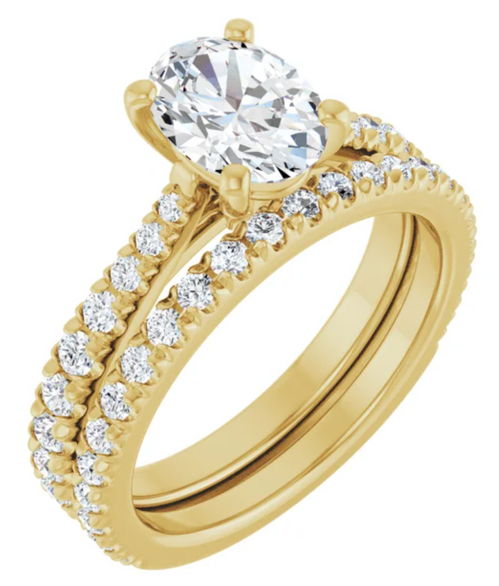 14K Yellow Gold 8x6 mm Oval Accented Engagement Ring. 127399:676:P